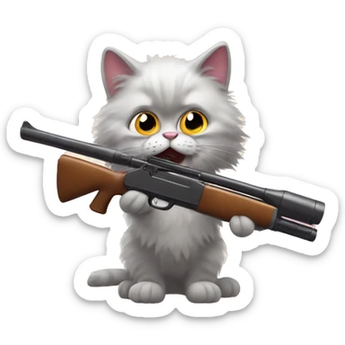 Fluffy cat with shotgun  sticker