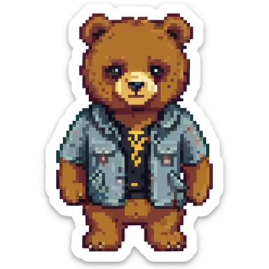 pixel art of a bear with a gangster style, visible scar on face sticker