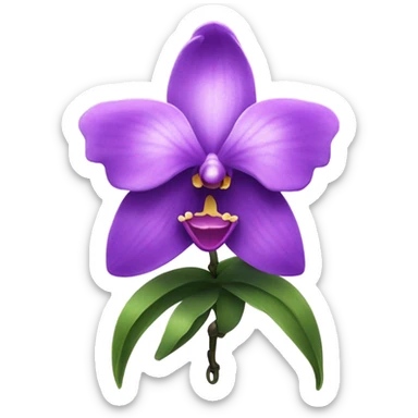 Purple orchids with a white background and a black bow around the stems  sticker