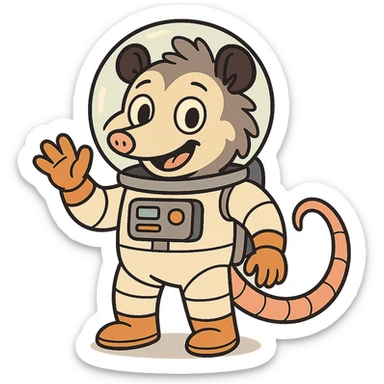 cute cartoon possum dressed up like an astronaut sticker