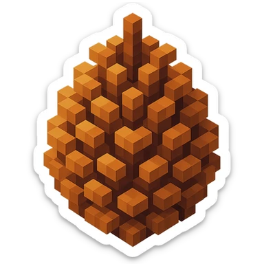 voxel-style pine cone with natural brown tones, detailed texture sticker