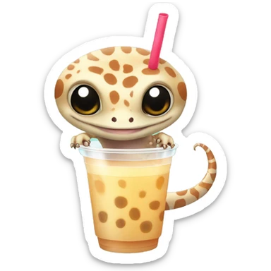 striped gecko drinking a bubble tea sticker