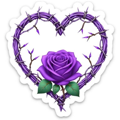 heart shape made out of barb wire vines with purple roses border with crystals hanging  sticker