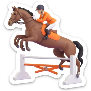 Hermès-style horse jumping, classic equestrian look, Hermès orange accents, 3D style, white or transparent background sticker