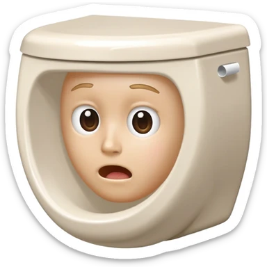 Toilet bowl with a human head peeking out from inside sticker