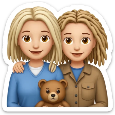 Couple emoji white with bears, medium complexion female with mid length loca sticker