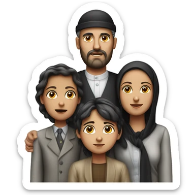mom, dad, son and daughter of orthodox jews photorealistic serious sticker