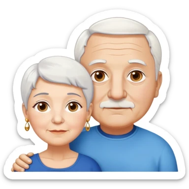 Una abuela italiana blanca con ojos marrones, cabello corto blanco y aretes de oro, junto a su esposo abuelo de piel blanca italiano un poco gordo con pelo blanco corto y ojos azules  sticker