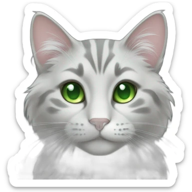 Amazing cat with green eyes and gray fur and love sticker