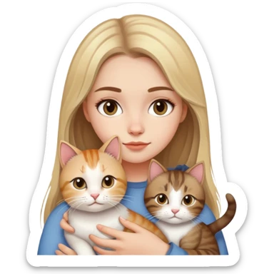 Half blonde- half light brunette haired, white skined, pretty girl with her cat  sticker