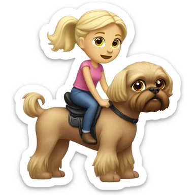 Girl with blonde hair riding on a Brussels griffon  sticker
