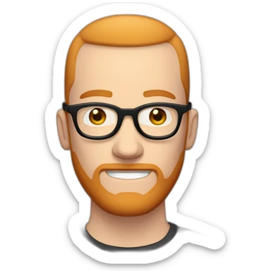 White man a buzz cut with dark rimmed glasses, a ginger beard and septum piercing sticker