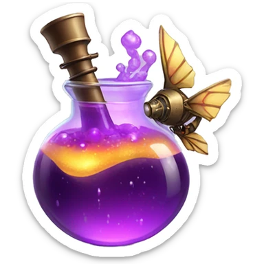 violet magical steampunk potion with colored wings inside sticker