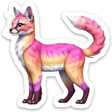 Realistic Colorful pale nebula gradients-colored randomly-colored fruity glorious exotic neon vibrant zigzagged fantasy-caracal-civet-genet-sergal-vernid-Gryphon-Cacomistle-Trico-oncilla-animal-Fakémon-hybrid-fursona (full body), facial markings, (realism style) sticker