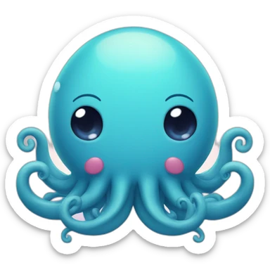 cute blue kraken with adorable face with huge hearts sticker