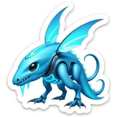 A bright neon-glowing legendary futuristic cool Fakémon-creature sticker