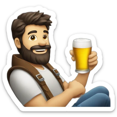 Dark hair beard man drinking beer riding outside a plane sticker