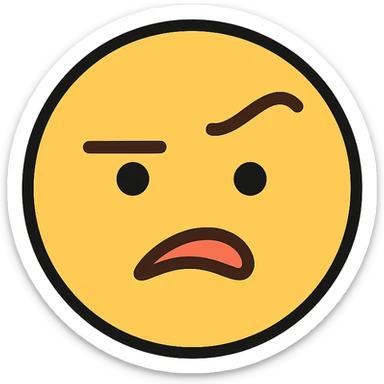 confused and annoyed face, color outline icon style, with one eyebrow raised sticker