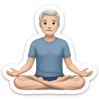 gray haired 50-year old white man peacefully meditating, legs crossed, hands in his lap, serene, calm, mindfulness, manifesting sticker