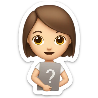 a girl with brown hair and a bob holds a question mark in her hand sticker