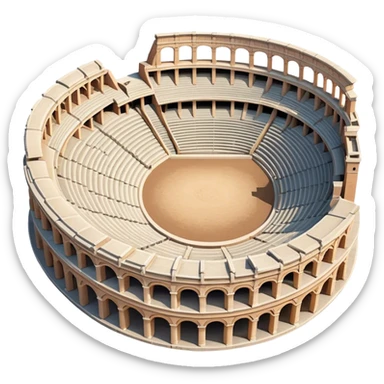 Cinematic Realistic Pula Arena Landmark Emoji, showcasing the ancient Roman amphitheater rendered with detailed weathered stone textures and dramatic lighting. sticker
