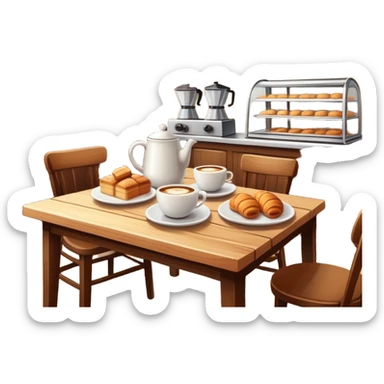 cozy cafe interior with coffee cups and pastries sticker
