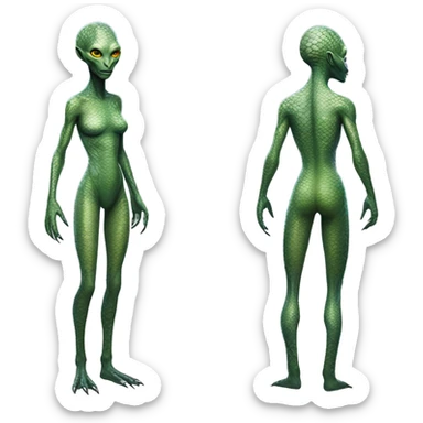 a reptilian alien woman full body sticker