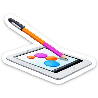 Computer graphics, digital art tools, graphic tablet, stylus, vibrant colors, smooth lines, modern design elements, minimalistic, on a white background, no extra details. sticker