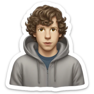 Jesse Eisenberg grey hoodie brown hair sticker