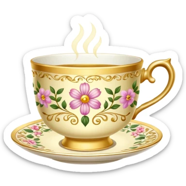 Golden teacup with floral pattern  sticker