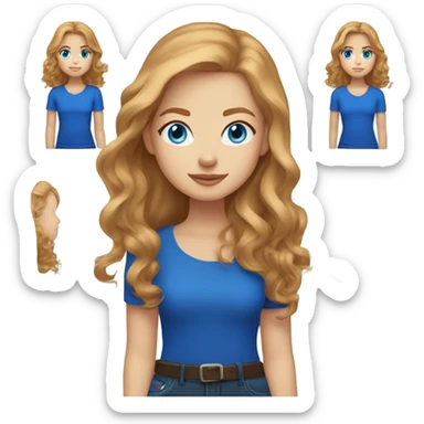 Hair down and blown out Strawberry blonde girl with blue eyes light skin wearing a royal blue shirt  sticker