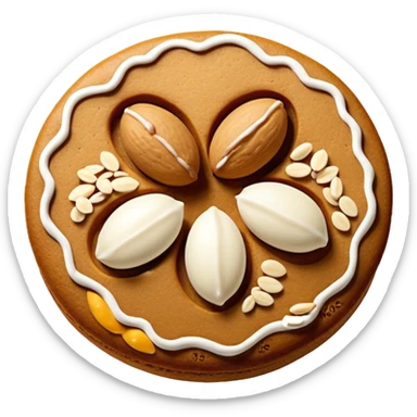 round gingerbread with three white almonds on top, seen from above sticker