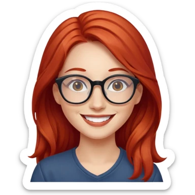 happy young woman with long red hair and glasses sticker