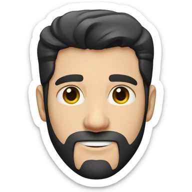 White man in black v-neck shirt with straight black hair with a slight grey streak and a short black beard that is slightly greying sticker