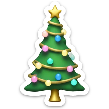 Green Christmas tree with gold, pink and blue pastel string lights  sticker