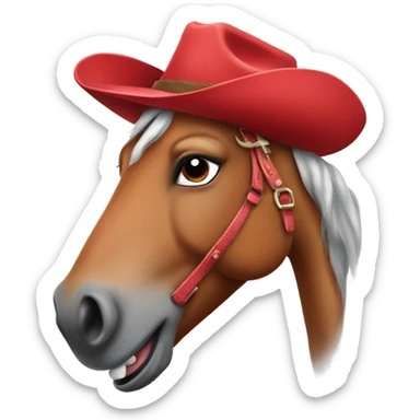 Smiling horse wearing a red cowgirl hat sticker