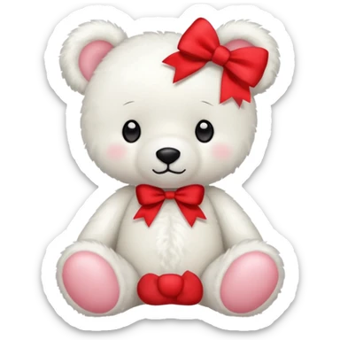 Oso de peluche blanco Adorable con un lazo  sticker