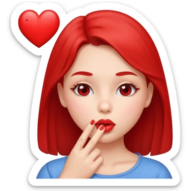 Emoji, girl's face blowing a kiss, puckered lips, small heart sticker