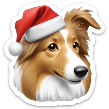 White, light brown Sheltie dog with Christmas hat sticker