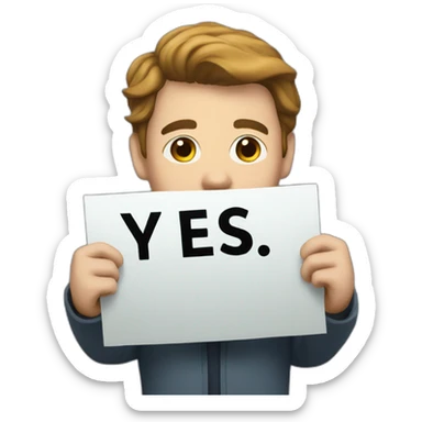 Hans holding a poster with « YES » on it sticker