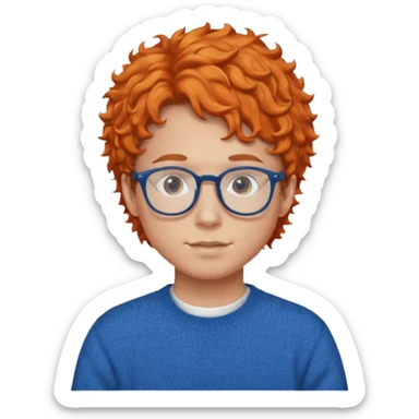 teen nerd orange hair boy curly orange hair wearing white shirt inside a sweater with glasses  sticker