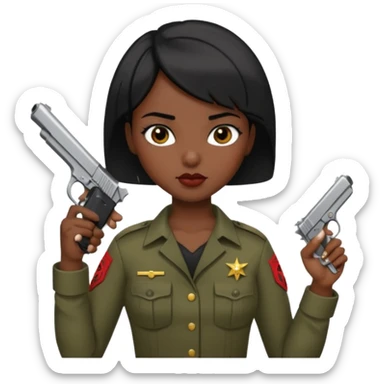 Dark skin Woman marine with handgun short black hair sticker