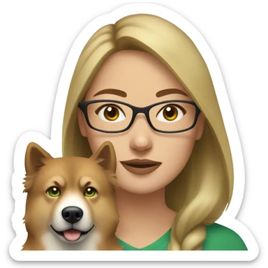 Brown light hair woman aux Green eyes with glasses Green eyes and White eurasier dog  sticker