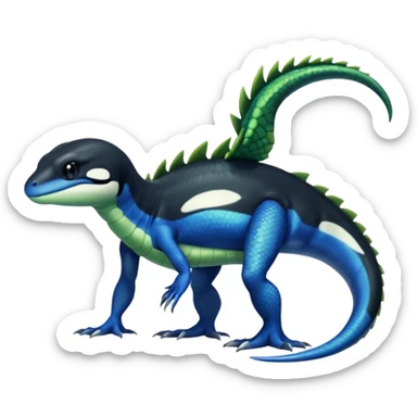 Orca-dragon-reptile-reptilian-lizard-skink-gecko-Digimon-Fakémon-hybrid full body, two legs, arms, tail sticker