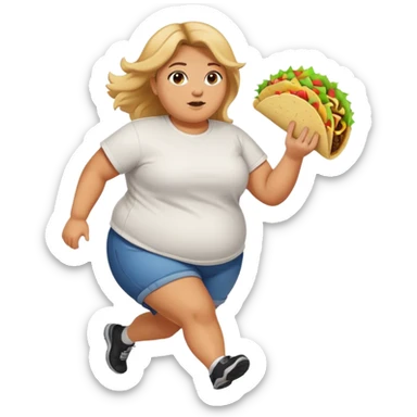 A fat girl running with tacos sticker