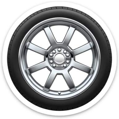 A chrome car wheel emoji, polished silver metal rim, smooth circular shape, minimal futuristic design, soft reflections, iOS emoji style, centered on white background, ultra clean look sticker