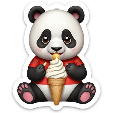 Panda that eat one ice cream with a stripe red and white t-shirt sticker