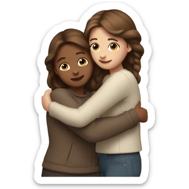 Two girls with brown hair give each other a friendly hug sticker