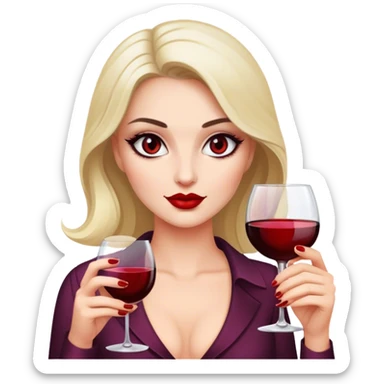 the femme fatale with dark eyes and a glass of wine in her hand sticker