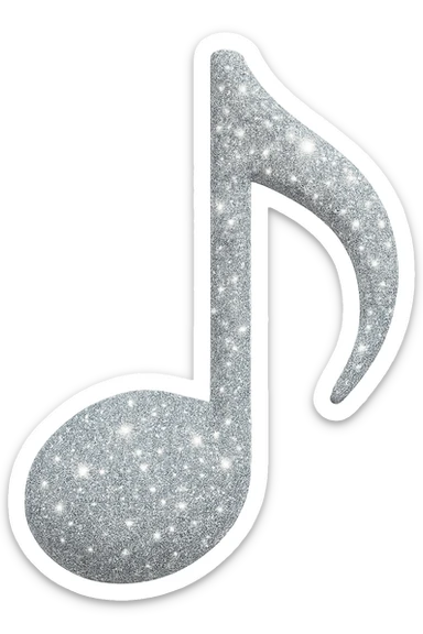 glittery music note object, radiant, no background sticker
